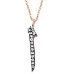 14K Gold Elif Necklace with White Zircon – Elegant Arabic Letter Jewelry Gift - Nusrettaki