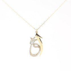14K Gold Elif & Vav Arabic Letter Necklace with White Zircon Stones - 5