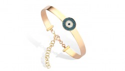 14K Gold Evil Eye Bangle Bracelet - 2