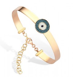 14K Gold Evil Eye Bangle Bracelet - Nusrettaki