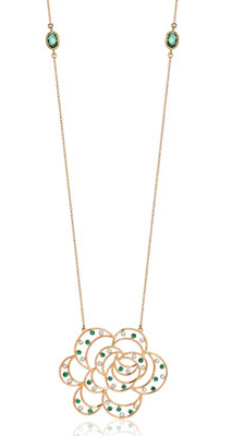 14K Gold Green Zirconed Flower Necklace - 1