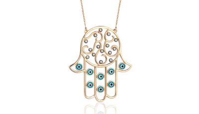 14K Gold Hamsa Hand & Evil Eyed Necklace - 2