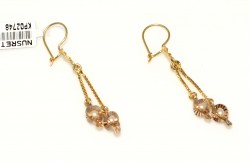 14K Gold Hand Carved Dangle Earrings with Pearl - 2