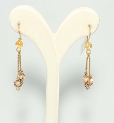 14K Gold Hand Carved Dangle Earrings with Pearl - 3