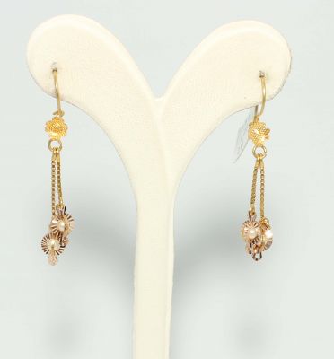14K Gold Hand Carved Dangle Earrings with Pearl - 3