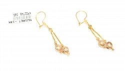 14K Gold Hand Carved Dangle Earrings with Pearl - 1