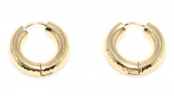 14K Gold Hand Carved Hollow Hoop Earrings - 2