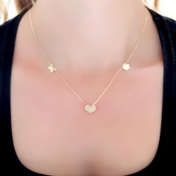 Nusrettaki - 14K Gold Heart & Butterfly & Clover Model Necklace