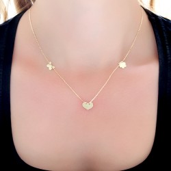 14K Gold Heart & Butterfly & Clover Model Necklace - Nusrettaki