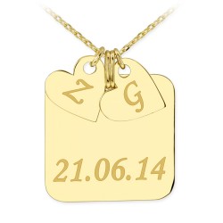 14K Gold Heart & Letter & Date Necklace - Nusrettaki