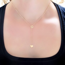 14K Gold Heart Model Adjustable Necklace - 1