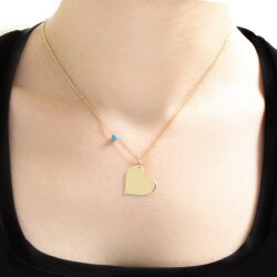 14K Gold Heart & Name & Turquoise Necklace - Nusrettaki