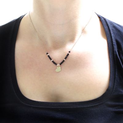 14K Gold Heart Necklace with Onyx - 1