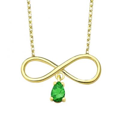 14K Gold Infinity Model Necklace with Emerald - 1