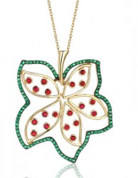 14K Gold Leaf Shaped Frame Designer Necklace - Nusrettaki