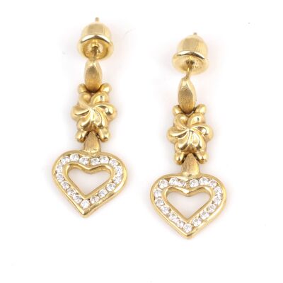 14K Gold Love & Flowers Dangle Earrings - 1