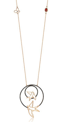 14K Gold Necklace, Black Holes and Birds - 1
