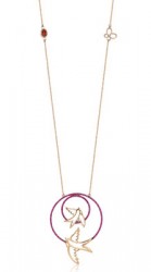 14K Gold Necklace, Pink Stoned Hole and Birds - Nusrettaki