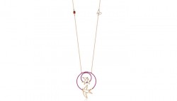 14K Gold Necklace, Pink Stoned Hole and Birds - Nusrettaki (1)