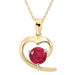 14K Gold Open Heart Necklace with Ruby - 2