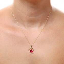 14K Gold Open Heart Necklace with Ruby - 1