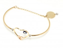 14K Gold Opened Up Hearts Bangle with Evil Eye - 2