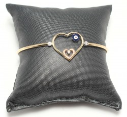 14K Gold Opened Up Hearts Bangle with Evil Eye - 3