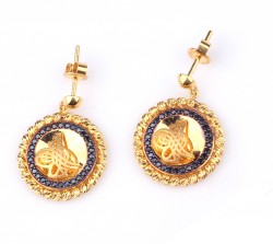 14K Gold Ottoman Style Coins Dangle Earrings, Black Gems - Nusrettaki (1)