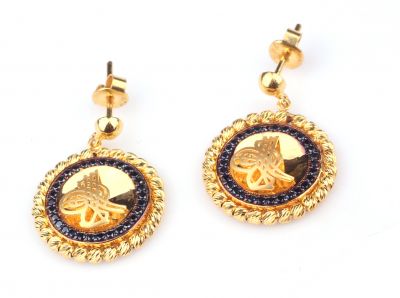 14K Gold Ottoman Style Coins Dangle Earrings, Black Gems - 3