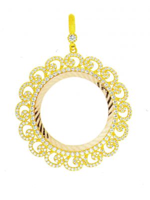 14K Gold Quarter Coin Frame with Vav Motif Pendant - 2