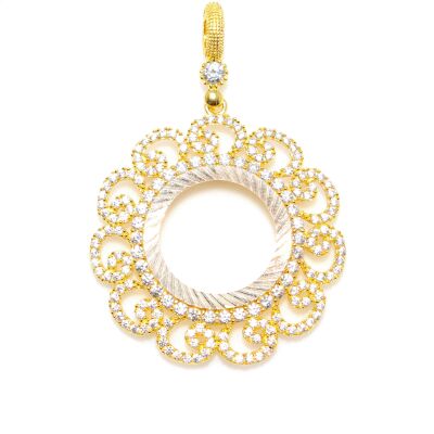 14K Gold Quarter Coin Frame with Vav Motif Pendant - 1