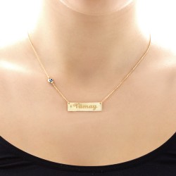 14K Gold Shiny Bar Layer Necklace, Name Written - Nusrettaki (1)
