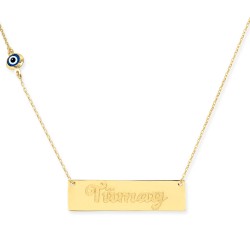 14K Gold Shiny Bar Layer Necklace, Name Written - Nusrettaki