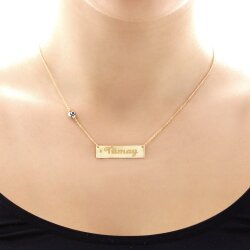 14K Gold Shiny Bar Layer Necklace, Name Written - Nusrettaki (1)
