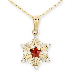 14K Gold Snowflake Design Necklace with Ruby - Nusrettaki