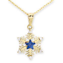 14K Gold Snowflake Design Necklace with Sapphire - Nusrettaki