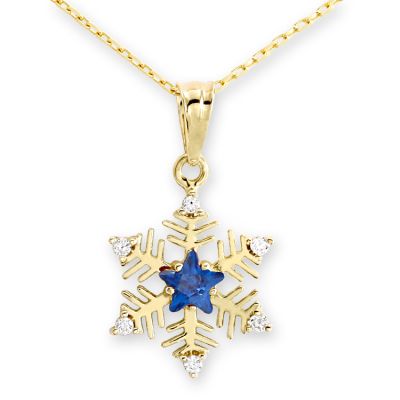 14K Gold Snowflake Design Necklace with Sapphire - 1