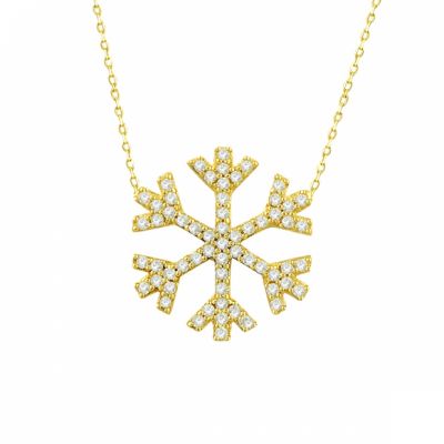 14K Gold Snowflake Necklace with White Cz - 1