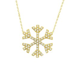 14K Gold Snowflake Necklace with White Cz - Nusrettaki