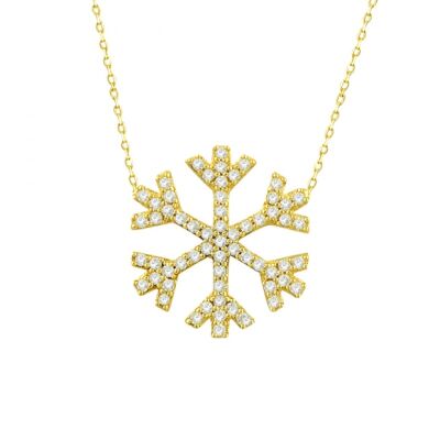 14K Gold Snowflake Necklace with White Cz - 1