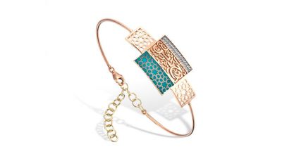 14K Gold Square Patterned Bangle Bracelet - 2