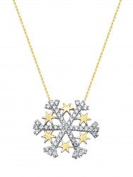 14K Gold Stars Snowflake Necklace - Nusrettaki