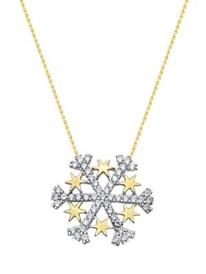 14K Gold Stars Snowflake Necklace - 1