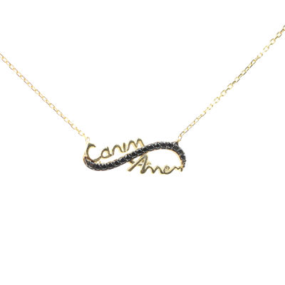 14K Gold Sweetheart Mom Necklace with Black CZ - 1