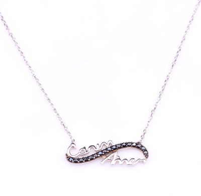 14K Gold Sweetheart Mom Necklace with Black CZ - 2