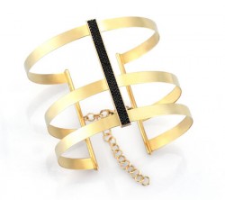14K Gold Three Rows Bangle Bracelet with Onyx - Nusrettaki
