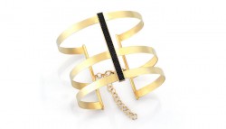 14K Gold Three Rows Bangle Bracelet with Onyx - Nusrettaki (1)