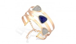 14K Gold Three Strand Bangle with Triangles Blue & Grey - 2