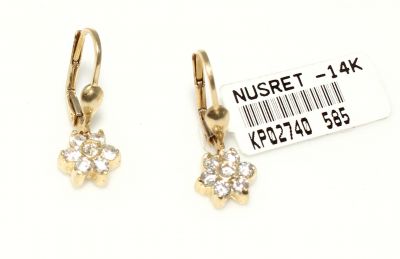 14K Gold Tiny Flower Drop Earrings - 3