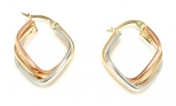 14K Gold Triple Colored Dangle Earrings, Rhombus -shaped - 2